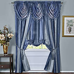 GoodGram Royal Ombre Crushed Semi Sheer Complete 6 Piece Window Curtain & Valance Set - 50 in. W x 84 in. L, Blue