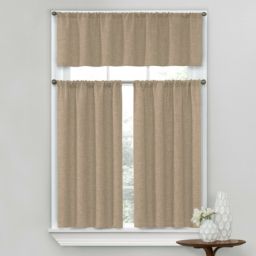 Kate Aurora Complete Textured 3 Piece Café Kitchen Curtain Tier & Valance Set - 56 in. W x 15 in. L, Linen