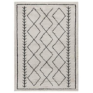 Merrick Lane 8&#39; x 10&#39; Ivory and Black Geometric Style Bohemian Shag Area Rug. View a larger version of this product image.