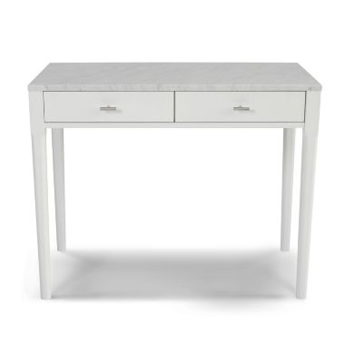 The Bianco Collection Meno 36" Rectangular Italian Carrara White Marble Console Table with White Legs. View a larger version of this product image.