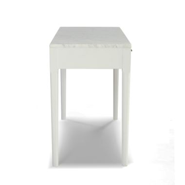 The Bianco Collection Meno 36" Rectangular Italian Carrara White Marble Console Table with White Legs. View a larger version of this product image.