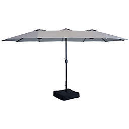 Sunnydaze Outdoor Double-Sided Patio Umbrella with Crank and Sandbag Base - 15' - Gray