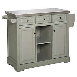 HOMCOM Rolling Kitchen Island with Stainless Steel Top & Drawers, Utility Portable Multi-Storage Cart on Wheels, Grey