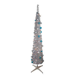 Northlight 6' Pre-Lit Silver and Blue Pre-Decorated Pop-Up Artificial Christmas Tree