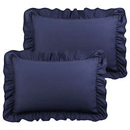 PiccoCasa Set of 2 Ruffle Envelope Pillowcases, 110 GSM Microfiber Polyester Pillow Cover Pillow Protector Pillow Sham with Envelope Closure, Navy Blue King