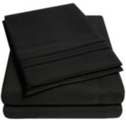 Sweet Home Collection   Bed 4-Piece Sheets Set Luxury Bedding Set with Flat Sheet, Fitted Sheet, 2 Pillow Cases, King, Black