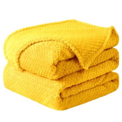 PiccoCasa Flannel Fleece Bed Blankets and Throws for Sofa, Soft Warm Microfiber Blanket, Mesh Fuzzy Plush 330GSM Lightweight Decorative Solid Blankets for Bed 66"x90" Yellow