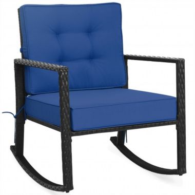 Costway Patio Rattan Rocker Outdoor Glider Rocking Chair Cushion Lawn-Navy. View a larger version of this product image.