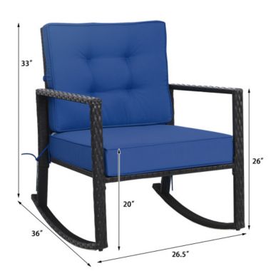 Costway Patio Rattan Rocker Outdoor Glider Rocking Chair Cushion Lawn-Navy. View a larger version of this product image.