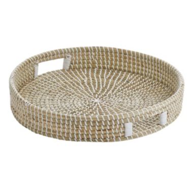mDesign Seagrass Woven 18" Round Basket Serving Tray w/ Handles. View a larger version of this product image.
