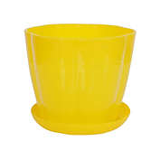 Unique Bargains Plastic Petal Shaped Home Garden Plant Planter Flower Pot W Tray Yellow, Modern Stylish Pots with Drainage Holes and Saucers in Garden & Outdoor