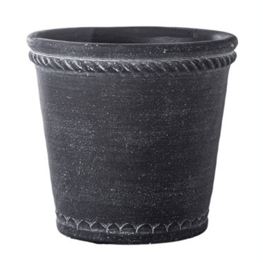 Urban Trends Collection Cement Round Pot with Bottle Ring Mouth, Upper Molded Rope Banded Design and Tapered Bottom SM Washed Finish Gray. View a larger version of this product image.