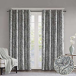 JLA Home SUNSMART Jenelle Paisley Total Blackout Window Curtains for Bedroom, Living Room, Kitchen, Faux Silk with Traditional Grommet, Energy Savings Curtain Panels, 1-Panel Pack, 50x63, Grey