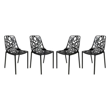 LeisureMod Modern Devon Aluminum Chair, Set of 4 - Black. View a larger version of this product image.