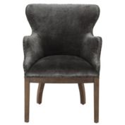 World Interiors. Charles Gray Velvet Armchair with Exposed Frame and Solid Wood Legs.