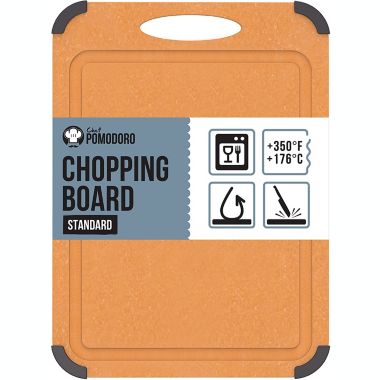 Chef Pomodoro Wood Cutting Board for Kitchen, Dishwasher Safe, Dual-Sided with Juice Groove, Non-Porous Non-Slip Scratch-Resistant Surface, Easy Grip Handle, 14.5 x 11 inches. View a larger version of this product image.