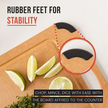 Chef Pomodoro Wood Cutting Board for Kitchen, Dishwasher Safe, Dual-Sided with Juice Groove, Non-Porous Non-Slip Scratch-Resistant Surface, Easy Grip Handle, 14.5 x 11 inches. View a larger version of this product image.