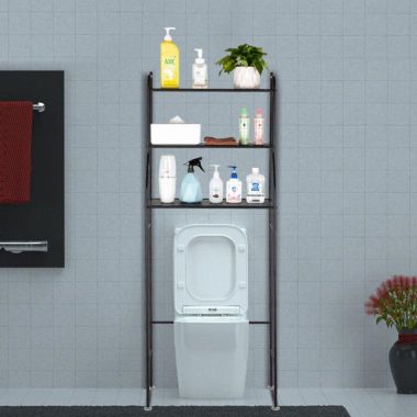 black bathroom shelving unit