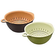 Unique Bargains Kitchen Separation Strainer Colander Bowl Set 2 Pieces Large Double Layer Drain Basin and Basket for Fruits Vegetables Pasta Berry Cleaning Washing Brown Green