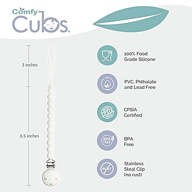 Pacifier Clip for Boys and Girls, Food-Grade Silicone Teething Beads BPA Free Clips by Comfy Cubs (White, Pack of 2). View a larger version of this product image.