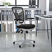 Emma + Oliver Mid-Back Black Mesh/White FrameMultifunction Ergonomic Office Chair with Arms