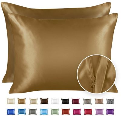SHOPBEDDING Silky Satin Pillowcase for Hair and Skin - King Satin Pillow Case with Zipper, Gold (Pillowcase Set of 2) By BLISSFORD