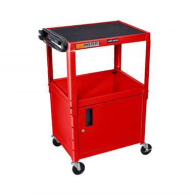 LUXOR AVJ42C-RD Steel Adjustable AV Cart with Cabinet, Red. View a larger version of this product image.