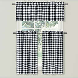 GoodGram Country Plaid Gingham 3 Pc Kitchen Curtain Tier & Valance Set - 58 in. W x 36 in. L, Black