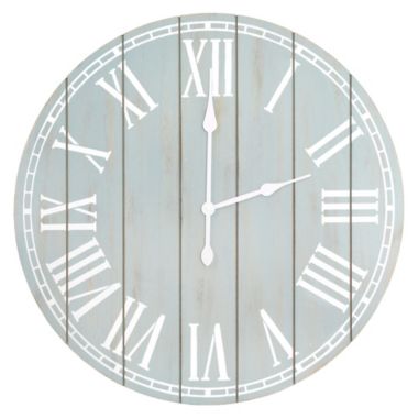Elegant Designs Wood Plank 23" Large Rustic Coastal Wall Clock, Light Blue Wash. View a larger version of this product image.