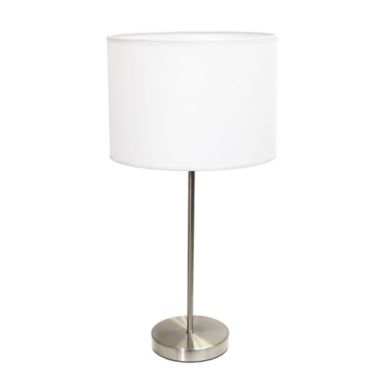 Simple Designs Brushed Nickel Stick Lamp with Fabric Shade, White. View a larger version of this product image.
