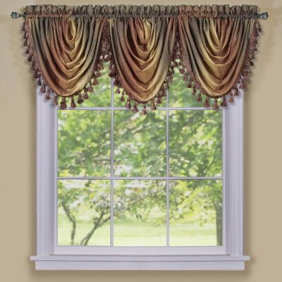 GoodGram Royal Ombre Curshed Semi Sheer 3 Pack Tassled Window Curtain Valances - 46 in. W x 42 in. L, Autumn