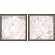 Great Art Now White Grey Flower by Patricia Pinto 14-Inch x 14-Inch Framed Wall Art (Set of 2)