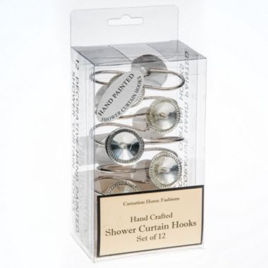 Carnation Home Fashions "Caroline" Bejeweld Resin Shower Curtain Hooks - 1.5" x 1.5", Clear. View a larger version of this product image.