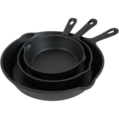 Sunnydaze Indoor/Outdoor Heavy-Duty Pre-Seasoned Cast Iron Skillet Frying Pan Set - 6", 7", and 10" - Black - 3pc. View a larger version of this product image.