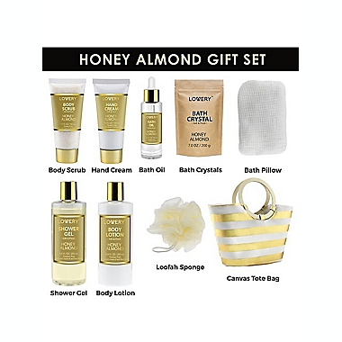 Lovery Home Spa Kit - Honey Almond Scent - Luxury Bath & Shower Gift for Women & Men. View a larger version of this product image.