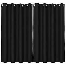 PiccoCasa Classic Window Curtain Panel Rod Pocket Solid Grommet Blackout Curtains Room Darkening Thermal Insulated Curtain Drape for Living Room Kitchen Curtains, 2 Panels 52 x 63 Inch Black