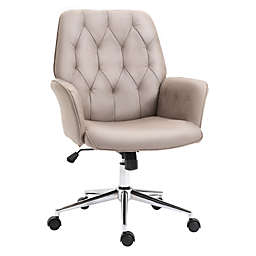 Vinsetto Modern Mid-Back Tufted Velvet Fabric Home Office Desk Chair with Adjustable Height, Swivel Adjustable Task Chair with Padded Armrests, Light Grey