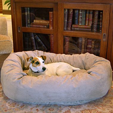 Majestic Pet Product 52-Inch Micro Suede Waterproof Bagel Dog Bed - Stone. View a larger version of this product image.