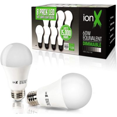 ionX A19 Dimmable LED Light Bulbs 60 Watt Equivalent, 3000K Soft White (8 Pack)