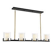 Savoy House 1-1982-4-143 Eaton 4-Light Linear Chandelier in Matte Black with Warm Brass Accents (7" W x 7.5"H)