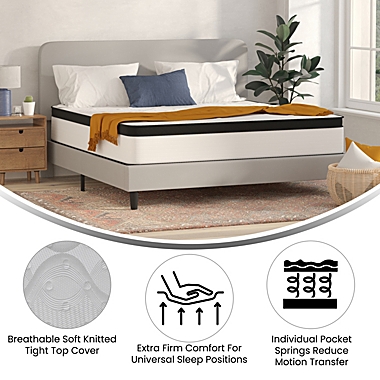 Emma and Oliver Asteria Extra Firm 12" Hybrid Mattress in a Box with CertiPUR-US Certified Foam, Pocket Spring Core & Knit Fabric Top for All Sleep Positions - King. View a larger version of this product image.