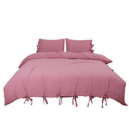 PiccoCasa Washed Cotton Comforter Bedding Set, Queen Red