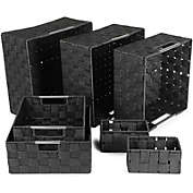 Farmlyn Creek Black Woven Basket with Handles for Home Storage, 6 Stackable Sizes (7 Piece Set)