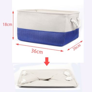 Unique Bargains Collapsible Fabric Storage Basket Bins with Dual Handles, Foldable Toy Bins for Laundry Clothes Storage, Reusable Organizer for Bedroom Office Closet Shelves Royal Blue+White Medium. View a larger version of this product image.