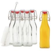 Juvale 8 oz Swing Top Glass Bottles with Stoppers for Juicing, Vanilla, Sauces, Oils (6 Pack plus Cleaning Brush)