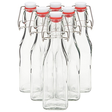 Juvale 8 oz Swing Top Glass Bottles with Stoppers for Juicing, Vanilla, Sauces, Oils (6 Pack plus Cleaning Brush). View a larger version of this product image.