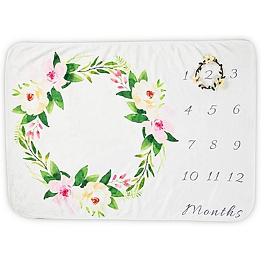 Farmlyn Creek Baby Growth Blanket with Small Wreath for Monthly Milestones (40 x 27.5 in) White. View a larger version of this product image.