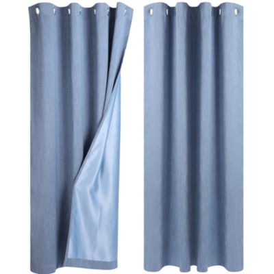 PiccoCasa Linen Textured Look Blackout Curtains for Bedroom 2 Panels, Noise Reduce Insulated Room Darkening Curtains with Grommet Top, Solid Farmhouse Living Room Curtains 52" x 63" Steel Blue