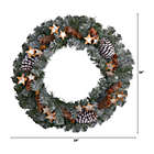 Alternate image 3 for Nearly Natural 24"D Christmas Winter Decorative Frosted Stars and Pinecones Holiday Wreath