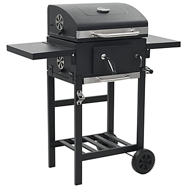 vidaXL Charcoal-Fueled BBQ Grill with Bottom Shelf Black. View a larger version of this product image.
